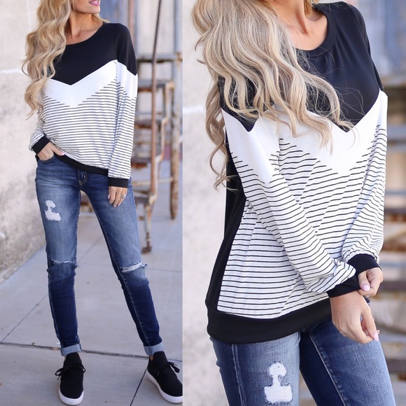 Bellanblue Tops - ELIZA Stripe Top - BLACK mix